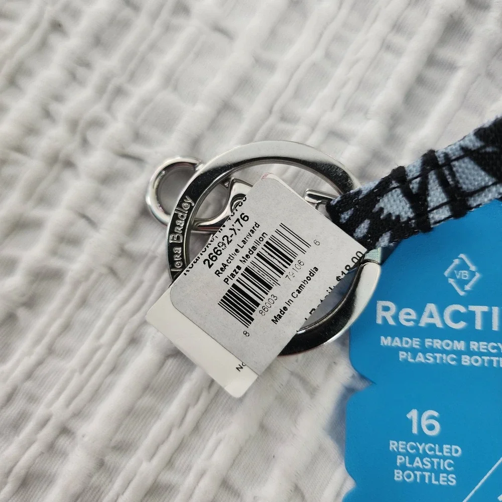 Vera Bradley ReActive Lanyard Plaza Medallion Blue Black Recycled 26692-X76 NWT